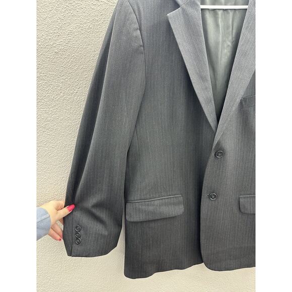 Cross & Winsor Mens Suit Coat 42R Gray Pinstripe Two Button Up Single Breasted - Picture 7 of 16